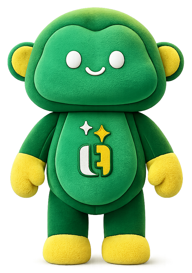 TRENDO, the TRENDSS DIGITAL mascot — a green and gold plush character